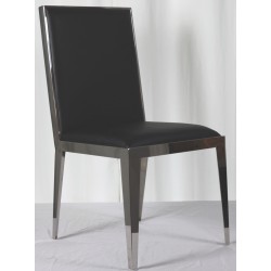 Black Leather and Stainless Steel Dining Chair