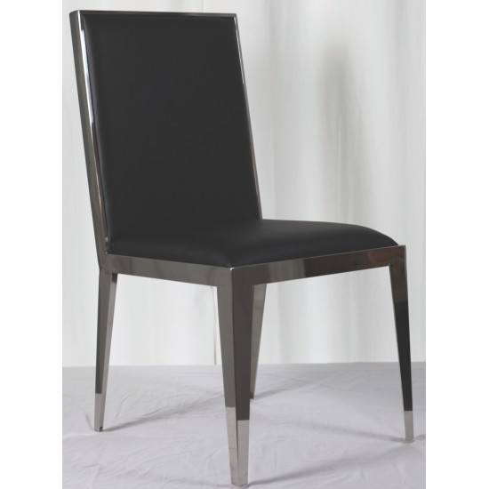 Black Leather and Stainless Steel Dining Chair