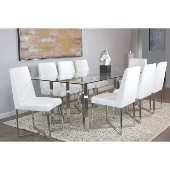 Glass Top Stainless Steel Quad Base Dining Table