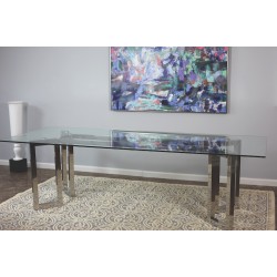 Glass Top Stainless Steel Quad Base Dining Table