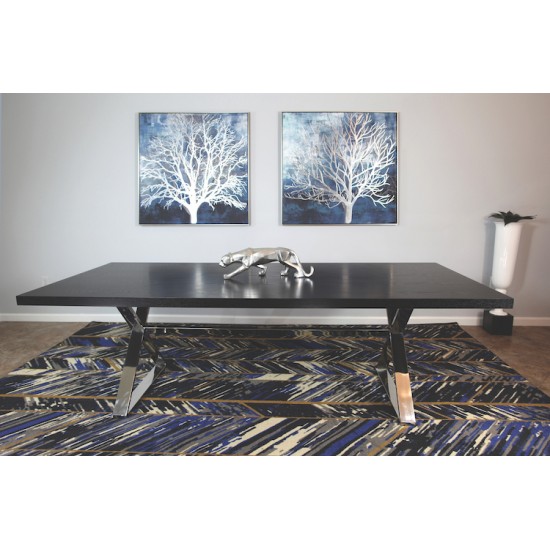 BLACK Ash Wood Top Dining Table with Steel XX Base